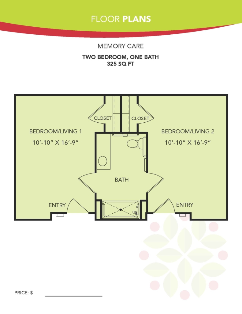 Two bedroom, one bath floor plan