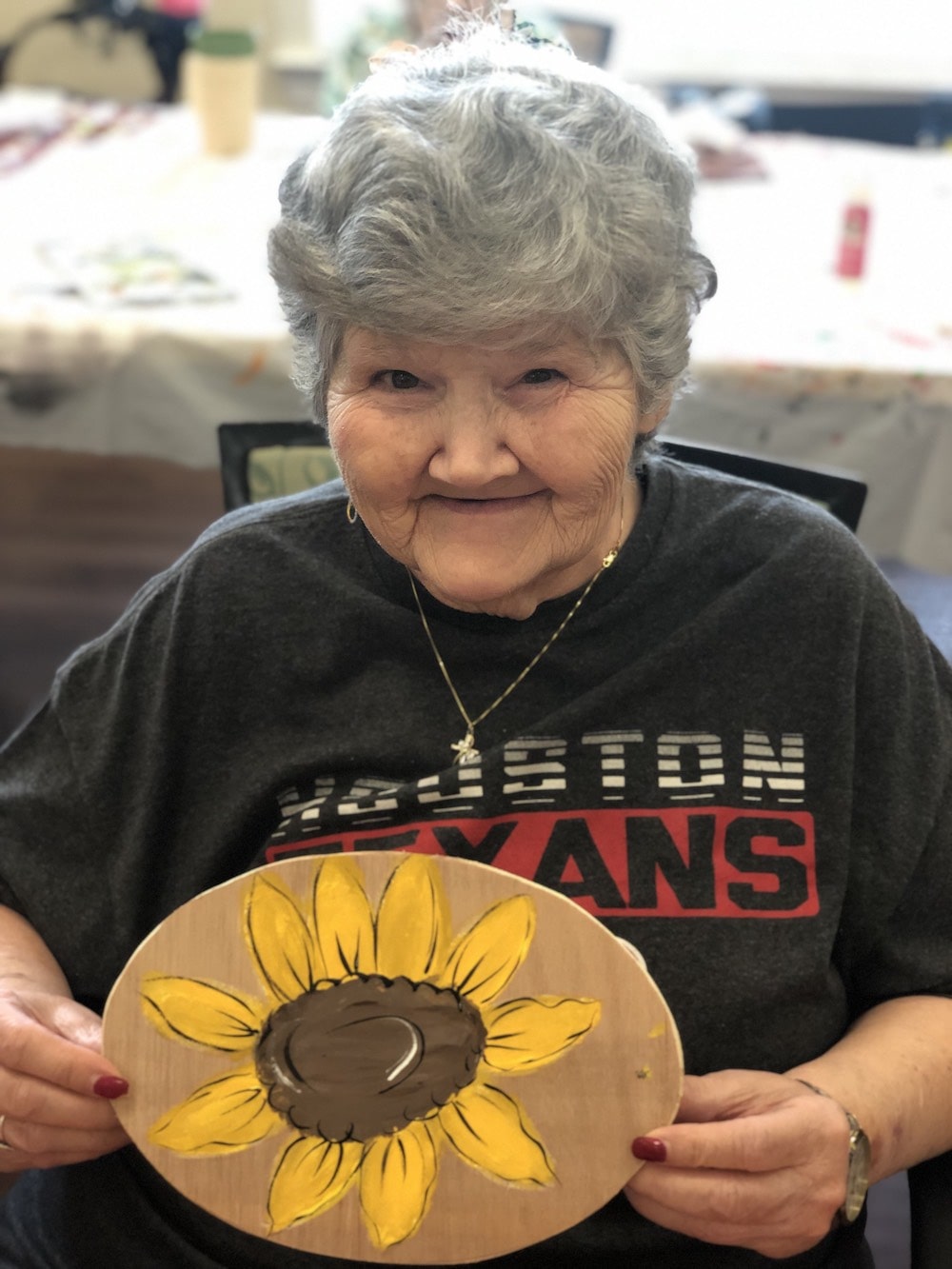Granny with holding flower art